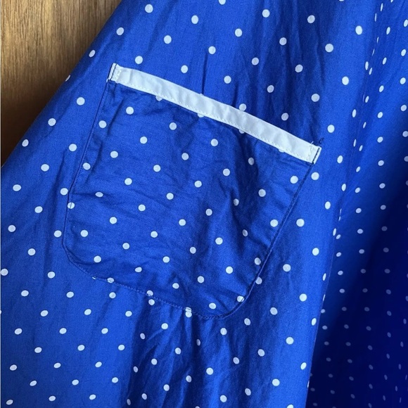 Hell Bunny Vixen Blue White Polka Dot Halter Swing Dress Size Large - Picture 4 of 16